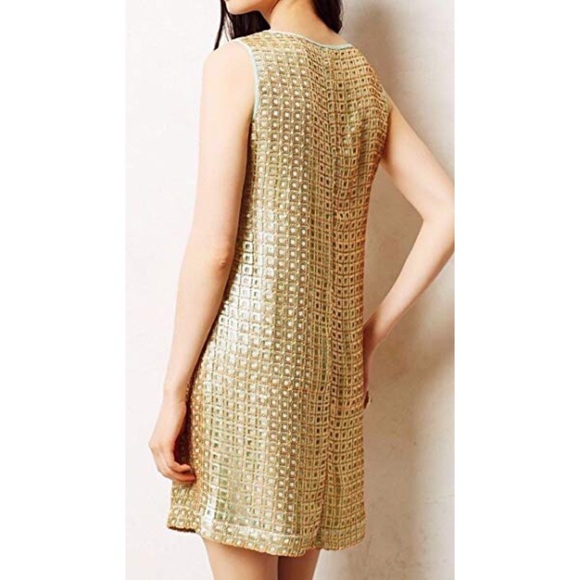 Anthropologie metallic Golden Sequin Shift Dress - Picture 3 of 8
